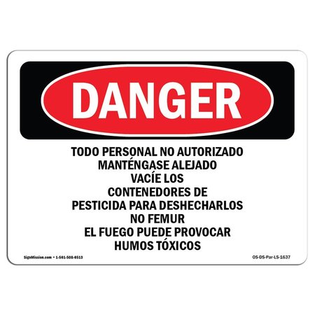 SIGNMISSION OSHA Danger, Unauthorized Personnel Keep Out Spanish, 14in X 10in Decal, OS-DS-D-1014-LS-1637 OS-DS-D-1014-LS-1637